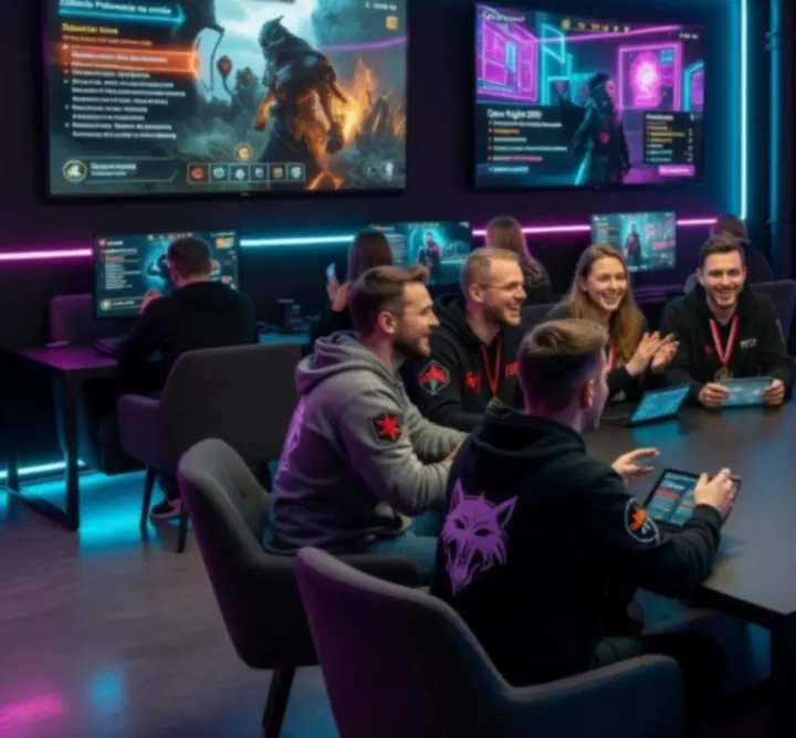 Społeczność graczy podczas dyskusji o strategiach gier online i RPG.